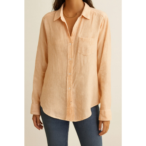 Frank & Eileen Tops - Frank & Eileen “Barry” Linen Button Down Shirt Small Orange Cream Stripe
